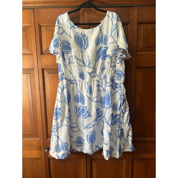 Lane Bryant Womens Flutter-Sleeve Tie-Back Floral Linen Blend Midi Dress Size 24 - Picture 3 of 14